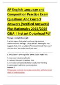 AP English Language and &NewLine;Composition Practice Exam &NewLine;Questions And Correct &NewLine;Answers &lpar;Verified Answers&rpar; &NewLine;Plus Rationales 2025&sol;2026 &NewLine;Q&A &vert; Instant Download Pdf 