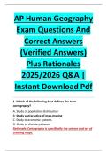 AP Human Geography &NewLine;Exam Questions And &NewLine;Correct Answers &NewLine;&lpar;Verified Answers&rpar; &NewLine;Plus Rationales &NewLine;2025&sol;2026 Q&A &vert; &NewLine;Instant Download Pdf 