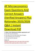 AP Microeconomics &NewLine;Exam Questions And &NewLine;Correct Answers &NewLine;&lpar;Verified Answers&rpar; Plus &NewLine;Rationales 2025&sol;2026 &NewLine;Q&A &vert; Instant &NewLine;Download Pdf