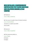 BICSI INSTALLER 2 COMPREHENSIVE&NewLine;CERTIFICATION TEST PAPER QUESTIONS&NewLine;AND SOLUTIONS GRADED A PLUS&NewLine;VERIFIED&NewLine;