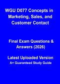 WGU D077 Concepts in Marketing&comma; Sales & Customer Contact PDF &vert; Study Guide&comma; Practice Questions & Exam Review
