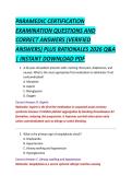 PARAMEDIC CERTIFICATION &NewLine;EXAMINATION QUESTIONS AND &NewLine;CORRECT ANSWERS &lpar;VERIFIED &NewLine;ANSWERS&rpar; PLUS RATIONALES 2026 Q&A &NewLine;&vert; INSTANT DOWNLOAD PDF 