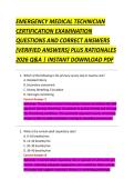 EMERGENCY MEDICAL TECHNICIAN &NewLine;CERTIFICATION EXAMINATION &NewLine;QUESTIONS AND CORRECT ANSWERS &NewLine;&lpar;VERIFIED ANSWERS&rpar; PLUS RATIONALES &NewLine;2026 Q&A &vert; INSTANT DOWNLOAD PDF 