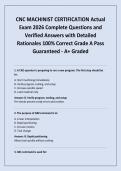CNC MACHINIST CERTIFICATION Actual Exam 2026 Complete Questions and Verified Answers with Detailed Rationales 100&percnt; Correct Grade A Pass Guaranteed - A&plus; Graded