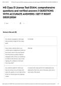 MS Class D License Test EXAM&comma; comprehensive questions and verified answers &vert;&vert; QUESTIONS WITH ACCURATE ANSWERS &vert; GET IT RIGHT &vert;20252026&excl;&NewLine;&NewLine;