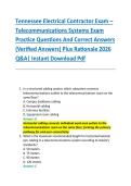 Tennessee Electrical Contractor Exam &ndash; &NewLine;Telecommunications Systems Exam &NewLine;Practice Questions And Correct Answers &NewLine;&lpar;Verified Answers&rpar; Plus Rationale 2026 &NewLine;Q&A&vert; Instant Download Pdf 