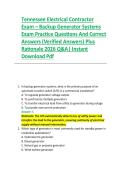 Tennessee Electrical Contractor &NewLine;Exam &ndash; Backup Generator Systems &NewLine;Exam Practice Questions And Correct &NewLine;Answers &lpar;Verified Answers&rpar; Plus &NewLine;Rationale 2026 Q&A&vert; Instant &NewLine;Download Pdf  