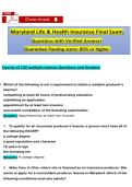 Maryland Life & Health Insurance Final Exam Questions ẇith Verified Ansẇers Guarantee Passing 