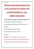 ARTIFICIAL INTELLIGENCE CERTIFICATION EXAM 2026 &ndash; COMPLETE 200-QUESTION TEST BANK WITH CORRECT ANSWERS & RATIONALES&NewLine;&NewLine;