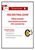 NSG 505 FINAL EXAM  &NewLine;Wilkes University &NewLine; Actual Questions and Answers  &NewLine;100&percnt; Guarantee Pass &NewLine; 