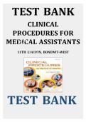 Test bank for Clinical Procedures for Medical Assistants 11th Edition&NewLine;by Kathy Bonewit-West BS MEd &lpar;Author&rpar; all pages fully covered with test questions and answers giuide A&plus;