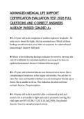 ADVANCED MEDICAL LIFE SUPPORT&NewLine;CERTIFICATION EVALUATION TEST 2026 FULL&NewLine;QUESTIONS AND CORRECT ANSWERS&NewLine;ALREADY PASSED GRADED A&plus;