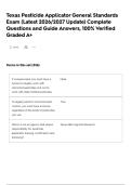 Texas Pesticide Applicator General Standards Exam &lpar;Latest 2026&sol;2027 Update&rpar; Complete Questions and Guide Answers&comma; 100&percnt; Verified Graded A&plus;