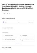 State of Michigan Nursing Home Administrator Exam &lpar;Latest 2026&sol;2027 Update&rpar; Complete Questions and Guide Answers&comma; 100&percnt; Verified Graded A&plus;