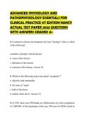 ADVANCED PHYSIOLOGY AND&NewLine;PATHOPHYSIOLOGY ESSENTIALS FOR&NewLine;CLINICAL PRACTICE 1ST EDITION NANCY&NewLine;ACTUAL TEST PAPER 2026 QUESTIONS&NewLine;WITH ANSWERS GRADED A&plus;