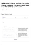 SSA Academy 421 Exam Questions with Correct Answers USPS Exam 421 Window Clerk Practice Latest 2026&sol;2027 Update Graded A&plus;