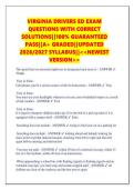 VIRGINIA DRIVERS ED EXAM &NewLine;QUESTIONS WITH CORRECT &NewLine;SOLUTIONS&vert;&vert;100&percnt; GUARANTEED &NewLine;PASS&vert;&vert;A&plus; GRADED&vert;&vert;UPDATED &NewLine;2026&sol;2027 SYLLABUS&vert;&vert;<<NEWEST &NewLine;VERSION>> 