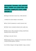 ADVANCED TRAUMA LIFE SUPPORT&NewLine;FINAL PAPER 2026 QUESTIONS AND&NewLine;ANSWERS COMPLETE STUDY SHEET&NewLine;GRADED A&plus;