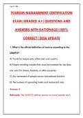 TOURISM MANAGEMENT CERTIFICATION EXAM PREP &ndash; 200 VERIFIED QUESTIONS WITH DETAILED RATIONALES &vert; PASS YOUR DESTINATION MANAGEMENT & HOSPITALITY CERTIFICATION FIRST TRY&NewLine;&NewLine;