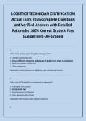 LOGISTICS TECHNICIAN CERTIFICATION Actual Exam 2026 Complete Questions and Verified Answers with Detailed Rationales 100&percnt; Correct Grade A Pass Guaranteed - A&plus; Graded