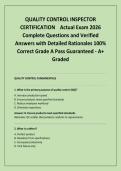 QUALITY CONTROL INSPECTOR CERTIFICATION Actual Exam 2026 Complete Questions and Verified Answers with Detailed Rationales 100&percnt; Correct Grade A Pass Guaranteed - A&plus; Graded