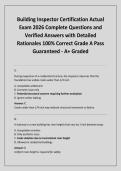 Building Inspector Certification Actual Exam 2026 Complete Questions and Verified Answers with Detailed Rationales 100&percnt; Correct Grade A Pass Guaranteed - A&plus; Graded