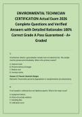 ENVIRONMENTAL TECHNICIAN CERTIFICATION Actual Exam 2026 Complete Questions and Verified Answers with Detailed Rationales 100&percnt; Correct Grade A Pass Guaranteed - A&plus; Graded