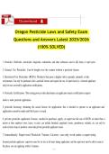 Oregon Pesticide Laws and Safety Exam  Questions and Answers Latest 2025&sol;2026  &lpar;100&percnt; SOLVED&rpar;