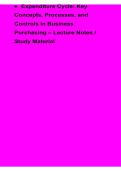 Expenditure Cycle Key Concepts Processes and Controls in Business Purchasing Lecture Notes Study Material With Solution 2025&sol; 2026 Accounting Exam Guide