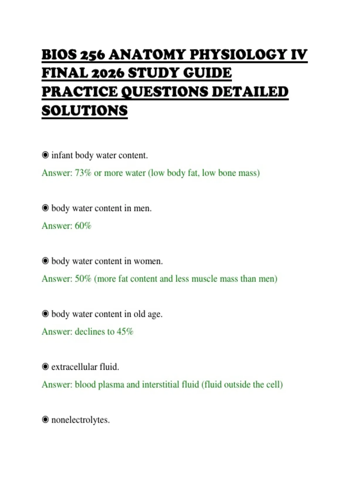 BIOS 256 ANATOMY PHYSIOLOGY IV FINAL 2026 STUDY GUIDE PRACTICE ...