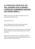 AF CONTRACTING OFFICER STUDY 2026&NewLine;FINAL ASSESSMENT PAPER GOVERNMENT&NewLine;CONTRACTING COMPREHENSIVE QUESTIONS&NewLine;AND ANSWERS VERIFIED A&plus;