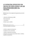 AF CONTRACTING OFFICER STUDY 2026&NewLine;PRACTICE TEST PAPER CONTRACT LAW AND&NewLine;REGULATIONS REVIEW SHEET FULL&NewLine;SOLUTIONS