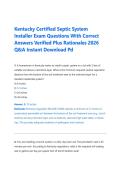 Kentucky Certified Septic System Installer Exam Questions With Correct Answers Verified Plus Rationales 2026 Q&A Instant Download Pd