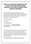NUR 615 Advanced Pharmacology I Final Exam Bank &ndash; Verified Questions & Answers&NewLine;&NewLine;