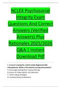 NCLEX Psychosocial &NewLine;Integrity Exam &NewLine;Questions And Correct &NewLine;Answers &lpar;Verified &NewLine;Answers&rpar; Plus &NewLine;Rationales 2025&sol;2026 &NewLine;Q&A &vert; Instant &NewLine;Download Pdf 
