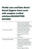 Florida Laws & Rules Board Dental Hygiene Exam &lpar;Latest&rpar; &vert; Complete Verified Solutions &vert; Comprehensive Study Guide