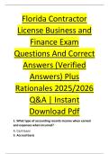 Florida Contractor &NewLine;License Business and &NewLine;Finance Exam &NewLine;Questions And Correct &NewLine;Answers &lpar;Verified &NewLine;Answers&rpar; Plus &NewLine;Rationales 2025&sol;2026 &NewLine;Q&A &vert; Instant &NewLine;Download Pdf