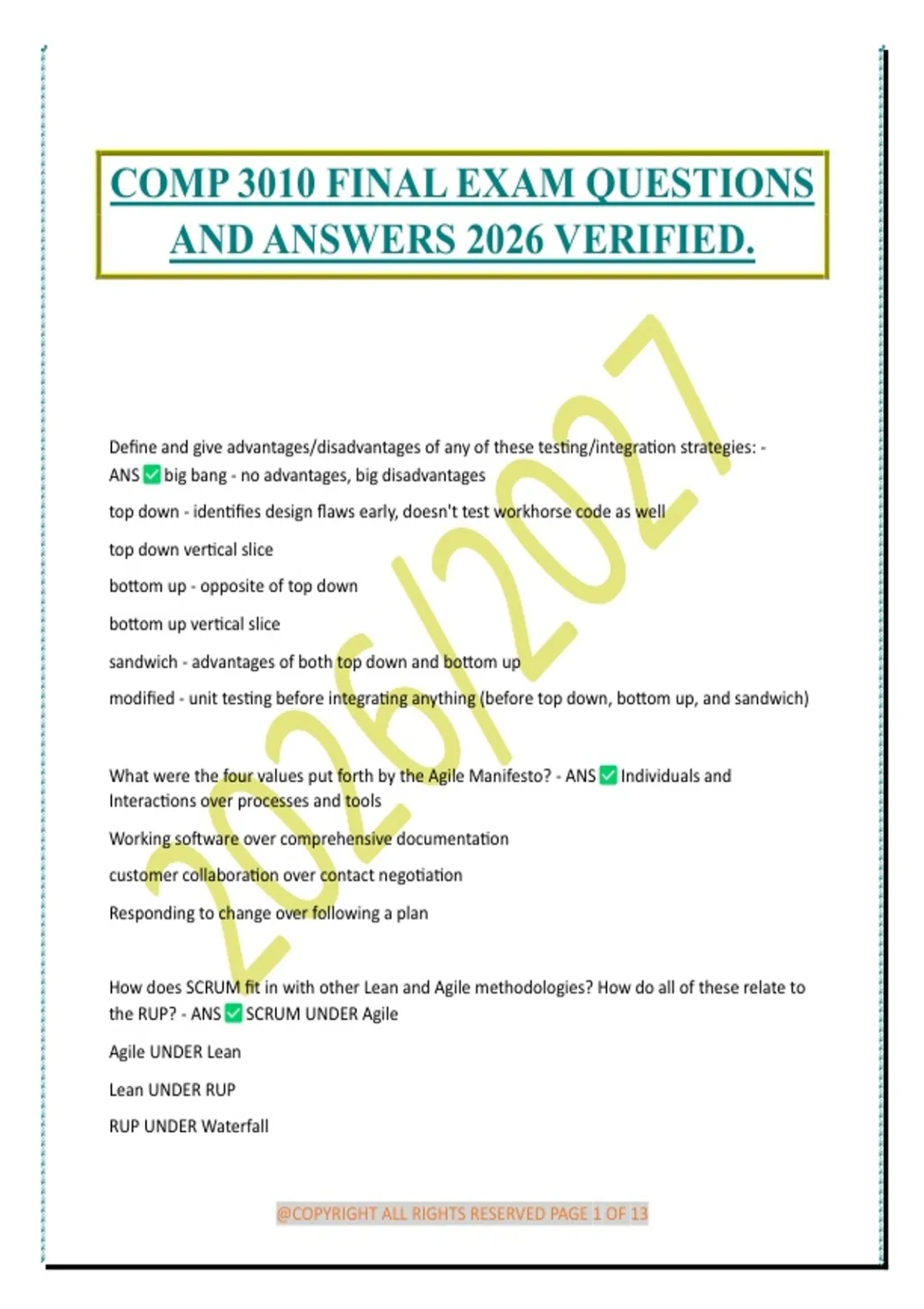 COMP 3010 FINAL EXAM QUESTIONS AND ANSWERS 2026 VERIFIED. - COMP 3010 ...