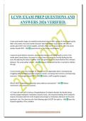 LCSW EXAM PREP QUESTIONS AND&NewLine;ANSWERS 2026 VERIFIED&period;