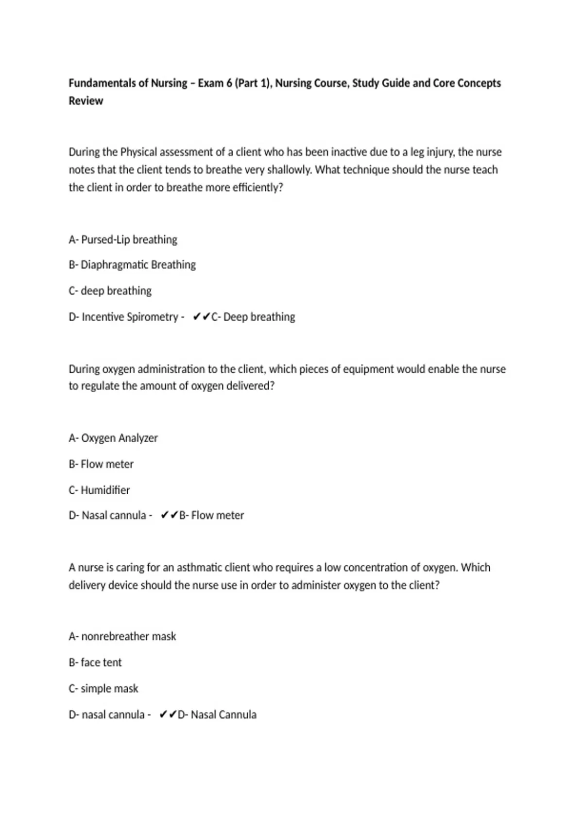 Fundamentals of Nursing – Exam 6 (Part 1), Nursing Course, Study Guide ...