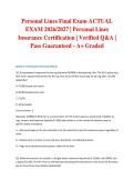 Personal Lines Final Exam ACTUAL EXAM 2026&sol;2027 &vert; Personal Lines Insurance Certification &vert; Verified Q&A &vert; Pass Guaranteed - A&plus; Graded