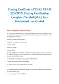 Blasting Certificate ACTUAL EXAM 2026&sol;2027 &vert; Blasting Certification Complete &vert; Verified Q&A &vert; Pass Guaranteed - A&plus; Graded