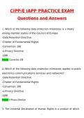 CIPP&sol;E IAPP Practice Exam Latest 2026 Actual Questions & Verified Answers &lpar;Latest 2026 &sol; 2027 Update&rpar; A&plus; Grade 100&percnt; Guarantee Verified by Experts