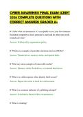 CYBER AWARENESS FINAL EXAM SCRIPT&NewLine;2026 COMPLETE QUESTIONS WITH&NewLine;CORRECT ANSWERS GRADED A&plus;