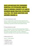 DAVIS ADVANTAGE FOR TOWNSENDS&NewLine;ESSENTIALS OF PSYCHIATRIC MENTAL&NewLine;HEALTH NURSING CONCEPTS OF CARE IN&NewLine;EVIDENCE BASED PRACTICE 9TH EDITION&NewLine;2026 FULL TEST BANK QUESTIONS AND&NewLine;ANSWERS GRADED A&plus;