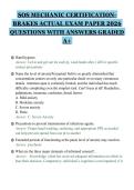 SOS MECHANIC CERTIFICATIONBRAKES ACTUAL EXAM PAPER 2026&NewLine;QUESTIONS WITH ANSWERS GRADED&NewLine;A&plus;&NewLine;
