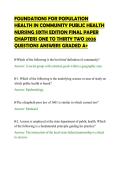 FOUNDATIONS FOR POPULATION&NewLine;HEALTH IN COMMUNITY PUBLIC HEALTH&NewLine;NURSING SIXTH EDITION FINAL PAPER&NewLine;CHAPTERS ONE TO THIRTY TWO 2026&NewLine;QUESTIONS ANSWERS GRADED A&plus;
