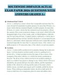 SOUTHWEST DISPATCH ACTUAL&NewLine;EXAM PAPER 2026 QUESTIONS WITH&NewLine;ANSWERS GRADED A&plus;&NewLine;