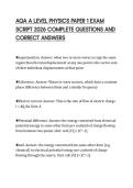 AQA A LEVEL PHYSICS PAPER 1 EXAM&NewLine;SCRIPT 2026 COMPLETE QUESTIONS AND&NewLine;CORRECT ANSWERS