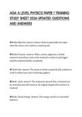 AQA A LEVEL PHYSICS PAPER 1 TRAINING&NewLine;STUDY SHEET 2026 UPDATED QUESTIONS&NewLine;AND ANSWERS